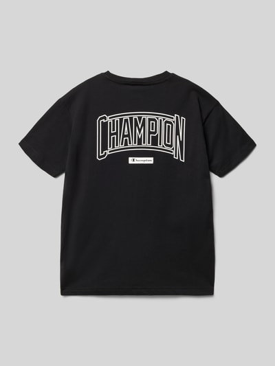 Produktfoto, zwart T-shirt met label-print en ronde hals, regular fit, katoen, ruglengte maat 140: 56 cm, 'T-Shirt mit Label-Print und Rundhalsausschnitt' van CHAMPION