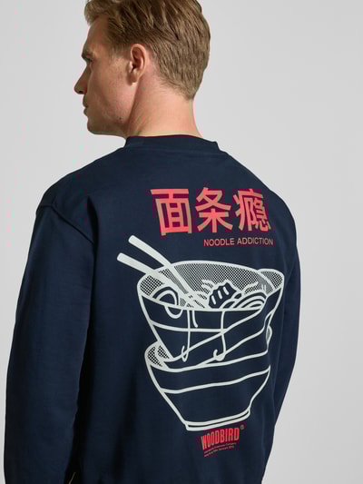 WOODBIRD Sweatshirt met labelprint, model 'Cane' Marineblauw - 3