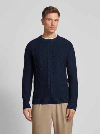 Tom Tailor Regular Fit Strickpullover mit Zopfmuster und gerippten Abschlüssen Marine 4