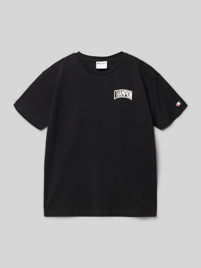 Productfoto, zwart T-Shirt met Label-Print en ronde hals van Champion, gemaakt van pure katoen, regular fit, ruglengte maat 140: 56 cm