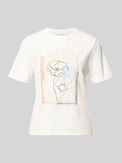 Produktfoto, T-shirt met ronde hals en motiefprint van Christian Berg Woman in puur katoen, regular fit, ruglengte maat S: 55 cm, crèmekleurig met pastelkleurige printdetails