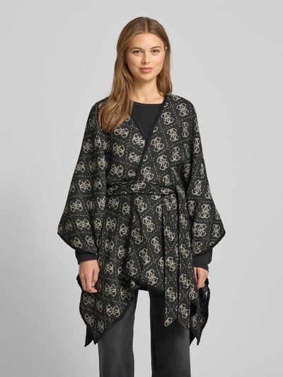 GUESS Poncho mit Logo-Muster und Bindegürtel Black 4