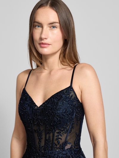 Luxuar Regular Fit Abendkleid mit floralem Spitzenbesatz Dunkelblau 3