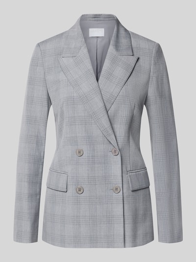 Produktfoto, Regular Fit Kurzblazer mit Viskose-Anteil von Jake*s Collection in hellem Grau mit feinem Karomuster, glatter Stoff, klassische Knopfleiste