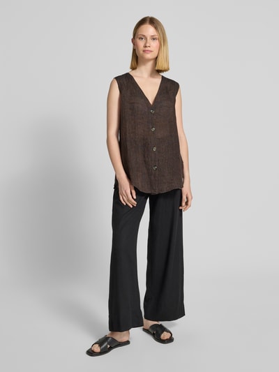 Christian Berg Woman Blousetop van linnen met knoopsluiting Chocoladebruin - 1