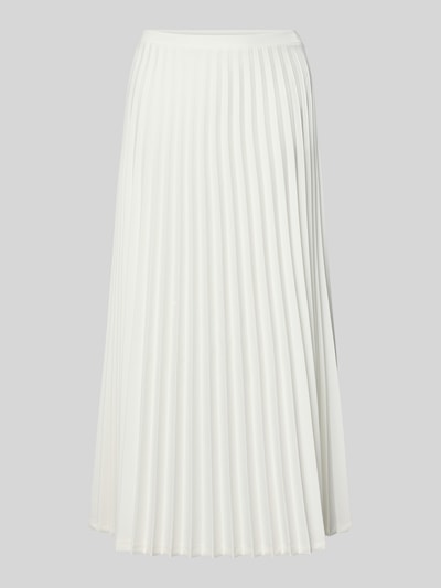 Produktfoto, Faltenrock in Midilänge Modell 'Greta' von Guido Maria Kretschmer WOMAN, weiß, elastischer Material-Mix, A-Linie, feine Plisseefalten, elastischer Bund, Bundweite 36 cm, Gesamtlänge 81 cm, luftig-leichte Textur.