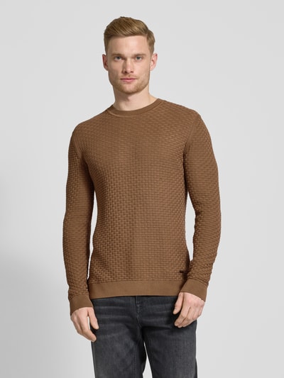 JOOP! Collection Sweter z dzianiny z okrągłym dekoltem model ‘Wanjo’ Jasnobrązowy 4