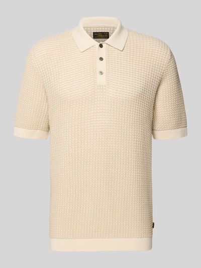 Produktfoto, Regular Fit Poloshirt in Strick-Optik Modell 'Kingsley' von Jack & Jones Premium z bawełny, krój regular fit, kremowy kolor, kołnierzyk polo, elastyczne wykończenia, długość tyłu w rozmiarze M: 77 cm