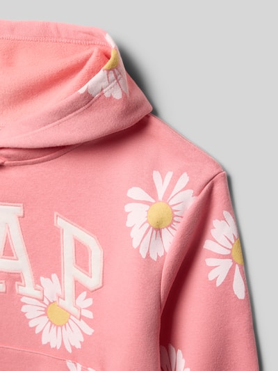 Produktfoto, Hoodie mit Känguru-Tasche von GAP aus Baumwoll-Mix, Loose-Fit, rosa mit weißen Blumen, Logo-Stitching, weiche Struktur