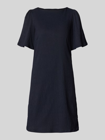 Produktfoto, Knielanges Kleid mit Rundhalsausschnitt von Zero in Dunkelblau, Material-Mix mit Stretch-Anteil, gerader Schnitt, feine Struktur