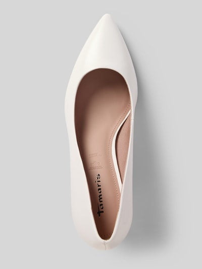 Productfoto, Pumps aus echtem Leder van Tamaris in effen wit, spitse neus, stilettohak, open instap, licht gestructureerde zool