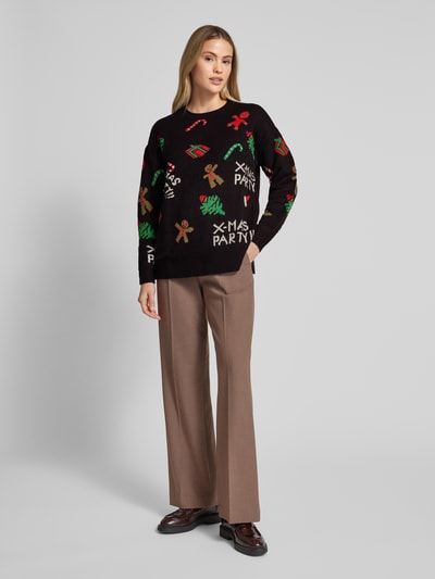 Vero Moda Comfort Fit Weihnachtspullover mit Allover-Muster Modell 'XMASPARTY' Black 1