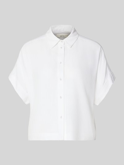Produktfoto, Regular Fit Bluse aus Viskose-Leinen-Mix Modell 'VIVA' von Selected Femme, Optik: Unifarben, Hemdkragen, kurzarm, Flammgarn-Struktur