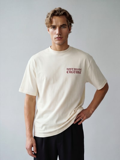 Don´t Waste Culture T-Shirt mit Statement-Backprint Offwhite Melange 4