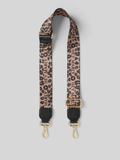 Produktfoto, Schulterriemen im Leo-Look von Hey Marly mit Karabiner, Längenverstellbar, Label-Details, braun-schwarz mit goldfarbenen Akzenten