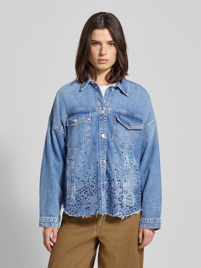 Liu Jo White Regular Fit Jeansjacke mit Pailettenbesatz Blau 4