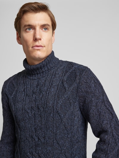 RAGMAN Rollkragenpullover mit Zopfmuster Marine 3