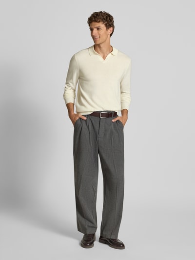 Profuomo Slim fit poloshirt met V-hals Offwhite - 1