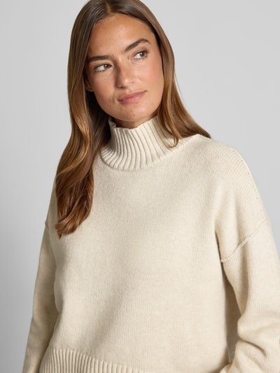 Oui Strickpullover aus Woll-Mix mit Stehkragen Offwhite Melange 3