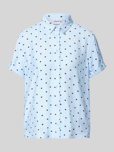 Productfoto, lichtblauwe Regular Fit Bluse aus Viskose-Mix im Allover-Look van Jake*s Casual met zwarte stippen, overhemdkraag, korte mouwen met omslag, ruglengte 61 cm, mouwlengte 17 cm, all-over look, viscosemix, regular fit