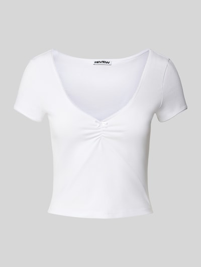 Review T-shirt krótki z dekoltem w serek Biały 2