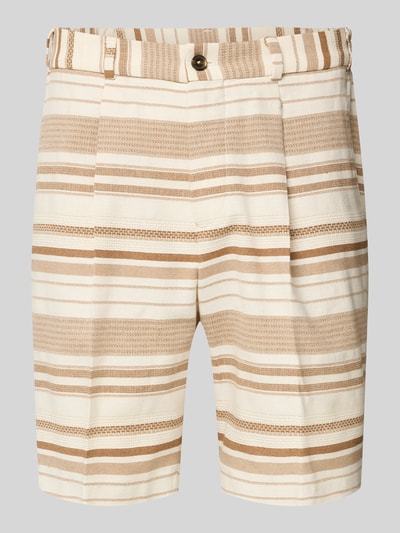 Produktfoto, Shorts mit Strukturmuster und Eingrifftaschen Modell 'Pino' von Zuitable, beige-braune Streifen, Baumwoll-Mix, Straight Fit