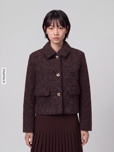 VERO MODA Teddyjacke mit goldfarbenen Zierknöpfen Schoko 4