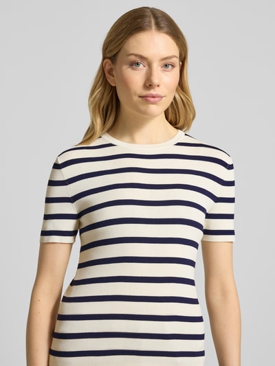 Stefanel T-shirt van viscosemix met ronde hals Donkerblauw gemêleerd - 3