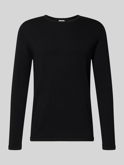 Produktfoto, schwarzer Slim Fit Pullover in Strick-Optik Modell 'Mino' von Drykorn aus Reine Baumwolle mit Rundhalsausschnitt, glatte Textur
