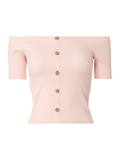 Review Off Shoulder Shirt mit Rippenstruktur  Hellrosa 1