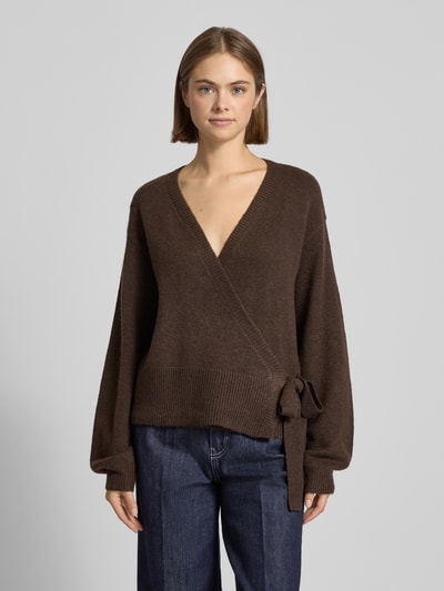 Pieces Regular fit gebreid jack met wol, model 'MALOU' Donkerblauw gemêleerd - 4