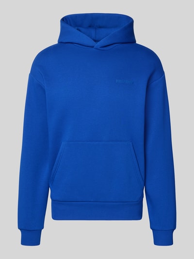 Produktfoto, Hoodie mit Känguru-Tasche von REVIEW in Blau, Baumwollmischung, lockere Passform, Kapuze, Label-Detail, elastische Abschlüsse