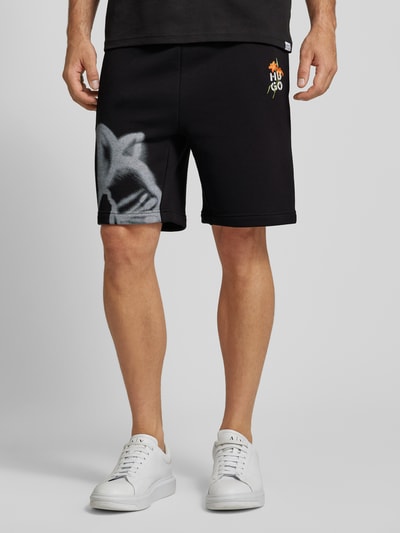 HUGO Regular Fit Sweatshorts mit Label-Print Modell 'Diflowos' Black 4