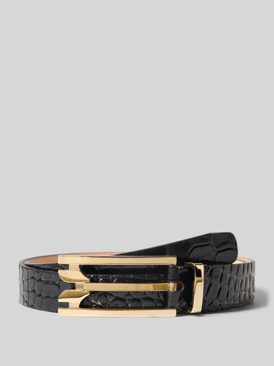 Produktfoto, Gürtel aus echtem Leder Modell 'Dorian' von Victoria Beckham, schwarz mit Strukturmuster, goldene Schnalle, schmale Passform, 2 cm breit