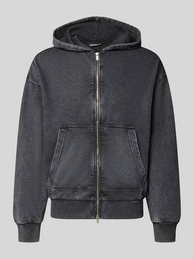 Produktfoto, Sweatjacke aus Baumwoll-Mix mit Kapuze Modell 'SPENCER' von Redefined Rebel, dunkelgrau, gerippte Bündchen, Zweiwege-Reißverschluss, geteilte Kängurutasche, entspannter Schnitt
