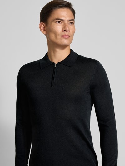 Christian Berg Men Strickpullover aus Merino-Mix mit Umlegekragen Black 3