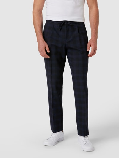 HUGO Slim Fit Bundfaltenhose mit Glencheck Modell 'Helios'   Marine 4