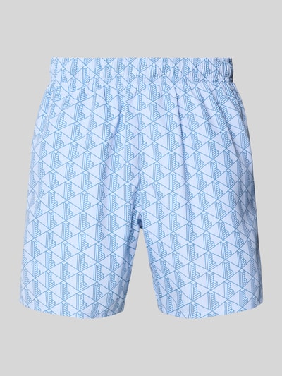 Produktfoto, Badehose mit Logo-Muster von Lacoste in Hellblau mit Optik:Allover-Muster, Logo-Stitching, elastischem Bund, seitliche Eingrifftaschen, Gesäßtasche, schnelltrocknend, inklusive Trockenbeutel