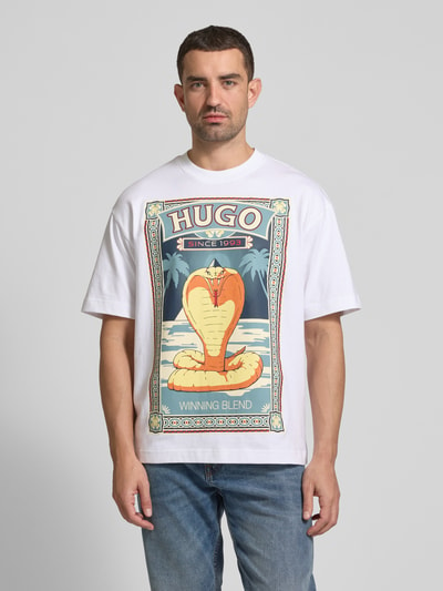 HUGO T-Shirt mit Motiv- und Label-Print Modell 'Dicobri' Weiss 4