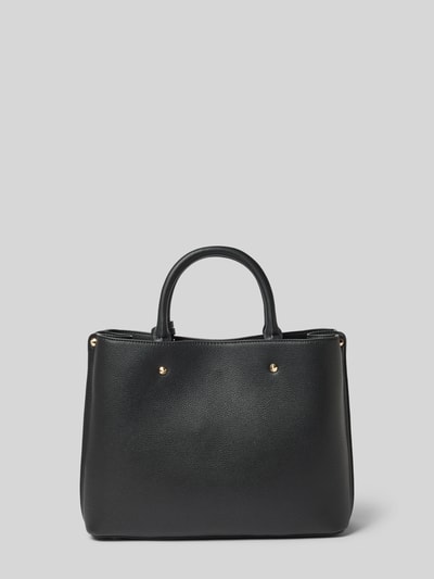 Produktfoto, Handtasche mit Label-Applikation Modell 'ECO MERIDIAN II' von GUESS, schwarze feingenarbte Oberfläche, goldfarbene Details, Breite 31 cm, Länge 24 cm, Tiefe 11 cm, Schulterriemen 109 cm, Hauptfach mit Reißverschluss, Tragehenkel