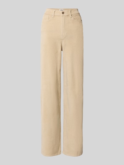 Produktfoto, beigefarbene Wide Leg Cordhose aus Baumwoll-Mix Modell 'HOPE' von ONLY, Damen Cordhose, breite Beine, sichtbare Cord-Struktur