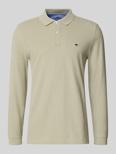 Produktfoto, Regular Fit Langarm-Poloshirt mit Label-Stitching von Fynch-Hatton in Beige, reine Baumwolle, klassische Knopfleiste, glatte Textur