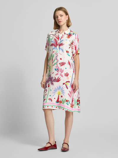 Milano Italy Knielanges Hemdblusenkleid aus Viskose mit Knopfleiste Sand 1