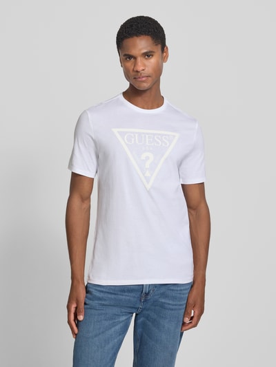 GUESS t-shirt z logo i okrągłym dekoltem Biały 4