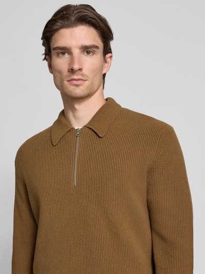 Samsøe Samsøe Strickpullover aus Wolle mit Reißverschluss Modell 'ISAKS' Beige 3