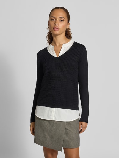 COMMA Shirt met lange mouwen van viscosemix in tricotlook Zwart - 4