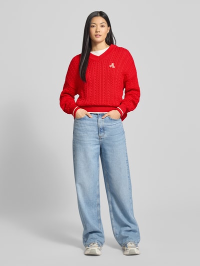 Armedangels Loose fit gebreide pullover van puur biologisch katoen, model 'CAARLOA CABLE' Lichtrood - 1