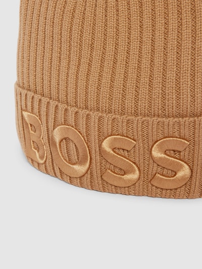 BOSS Black Women Czapka beanie z naszywką z logo model ‘Zaryan’ Camel 2