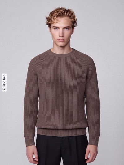 Selected Regular Fit Pullover aus reiner Baumwolle Modell 'BRAUN' Schoko 4