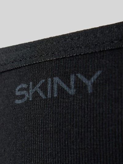 Produktfoto, schwarze Slips aus Baumwoll-Mix mit feiner Rippstruktur und hellem Logo-Print, Slips aus Baumwoll-Mix mit Logo-Print im 3er-Pack von SKINY, Damen Slip, elastischer Stoff, Slim Fit